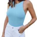 REORIA Butsmooth Womens Basic Sexy Sleeveless Racer Back Halter Neck Bodysuit Tank Tops (Small, Sky Blue)