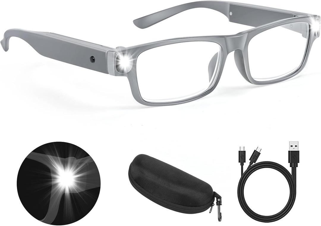 200% Magnifying Glasses with Light,USB Rechargeable LED Lighted Magnifying Eyewear,Hands Free Head Magnifier Eyeglasses for Close Work,Hobbies,Reading,Craft,Jewellery,Sewing (Gray)