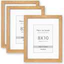 8x10 Picture Frame with 5x7 Mat, USA-Sourced Natural Oak Wood Photo Collage Frame with HD Tempered Glass, Double Mortise and Tenon Strips, Wall Display Horizontally and Vertically, 3 Pack
