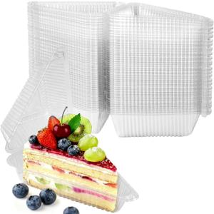 YOIYINI 100Pcs Cake Slice Containers, Pie Slice Containers for 6”-8” Diameter Cake or Pie Slices, Individual Cheesecake Containers, Plastic Boxes for Take Out Packaging, Bakery and Cafe Cake Carriers