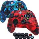 [2 Pack] Jusy Compatible with Xbox Series X/S Controller Soft Silicone Cover Skin, Sweat-Proof Dust-Proof Anti-Slip Case Cover Protective Accessories Set, with 10 Thumb Grips (Red+Blue)