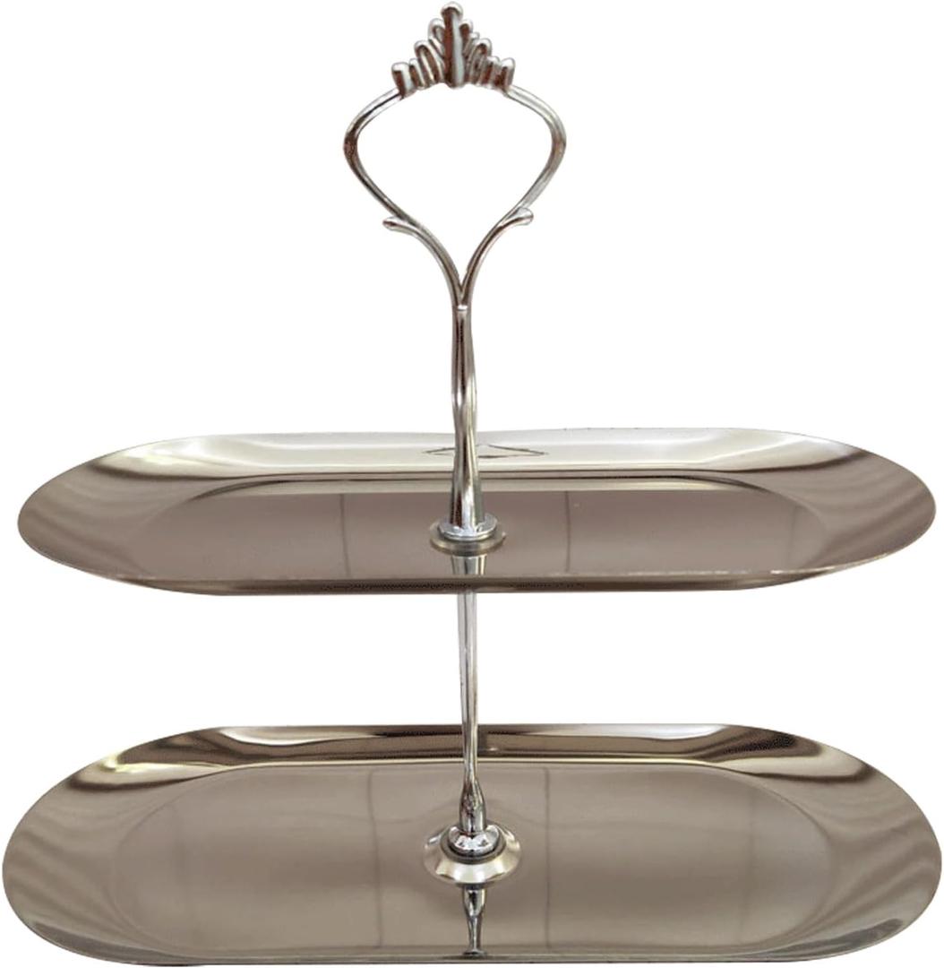 2 Tier Stainless Steel Dessert Stand, Double Layer Cupcake Cake Display Rack with Removable Trays Crown Design Tiered Serving Tray for Tea Party Wedding Birthday Holiday Decorations (Silver)