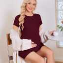 Ekoauer Women 2 Piece Maternity Pajamas Set Lightweight Pregnancy Outfit Ribbed Knit Postpartum Loungewear Set with Pocket (S)