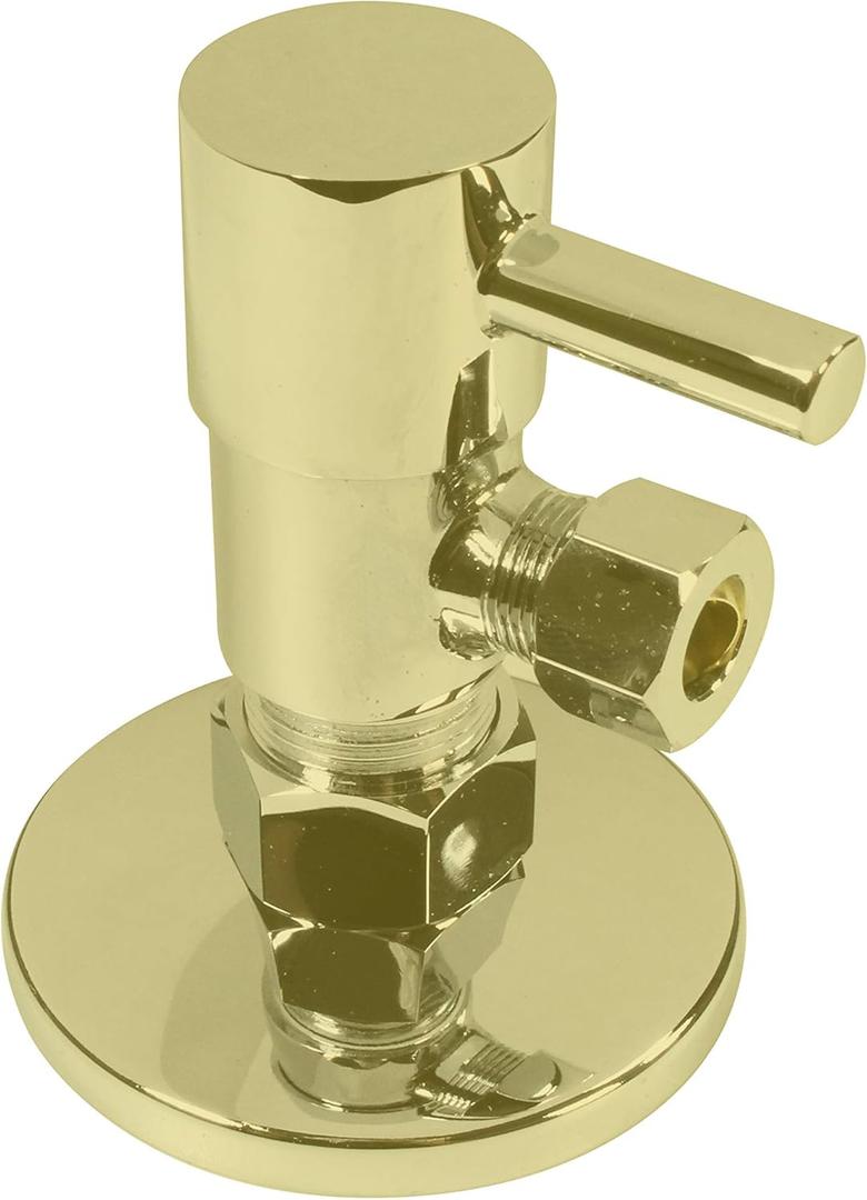 Westbrass A105QR-01 Round Lever 1/4-Turn Angle Stop 1/2" Copper x 3/8" Compression, 1-Pack, Polished Brass