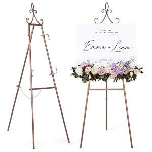 53.9" Rose Gold Easel Stand for Sign, Heavy Duty Metal Display Easel with Storage Bag, Adjustable Art Easel for Wedding Sign, Welcome Sign, Picture