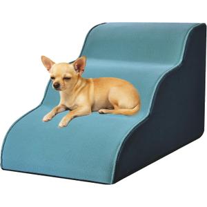 Dog Stairs for Small Dogs 15.7H,Cowhide-Pattern Flocking Fabric,with Cushioning Support Layer,3-Step Dog Steps for Bed,Couch,Sofa and Chair,Non-Slip Balanced Pet Ramp Indoor, Green