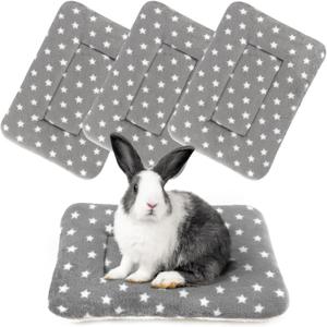 4-Pack Rabbit Bed, Washable Bunny Mat, Fleece Guinea Pig Bedding, Soft Flannel Small Animal Cage Liner, Blanket for Hamster Ferret - 19"x13"