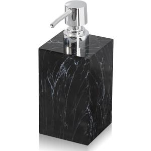 Marble Look Soap Dispenser, 16.9 oz Refillable Resin Hand Lotion Pump Bottle for Bathroom and Kitchen Countertops (Black)