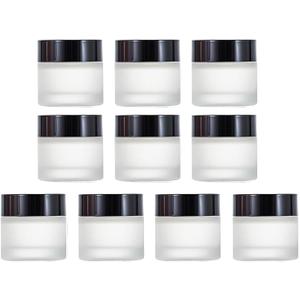 10Packs 10ml/0.33Oz Empty Frosted Glass Cosmetic Containers Refillable Sample Glass Jars with Leak Proof Black Lids Small Round Makeup Bottles for Lip Scrub Balm Lotions Sample Eye Creams DIY