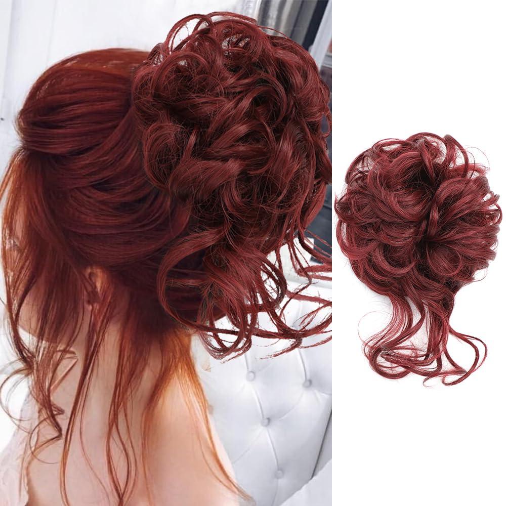 KETHBE Messy Bun Hair Piece Tousled Updo Hair Buns Extension Elastic Hair Band Hair Pieces Curly Hair Bun Scrunchie For Women (Red)