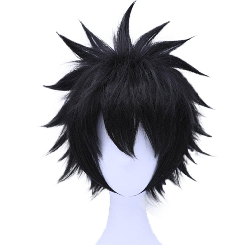 ANOGOL Hair Cap+ Black Spiky Wig Men Short Black Anime Wig Cosplay Spiked Hair Wigs Men Funny Outfit Crazy Wigs for Halloween Costume Cosplay Party