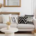 Set of 4Throw Pillow Covers Decorative 20x20 Inch for Couch, Large Black and White Square Outdoor Accent Pillows Cover Case for Bed Cushion and Living Room Farmhouse Decoration (Black0150)