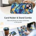 bemal Wallet Case for iPhone 14 Plus, Floral PU Leather Phone Cover for Women with Card Holder Slots, RFID Blocking, Kickstand, Cute Aesthetic Protective Case for Girls, Abstract Bule Gold Water