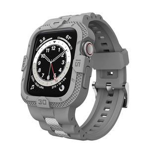 GELISHI Bands Compatible for Apple Watch Band 46mm 45mm 44mm 42mm, Men Sport Rugged Band with Protective Case for Watch Series 10 9 8 7/Series 6 SE 5 4 3, Grey