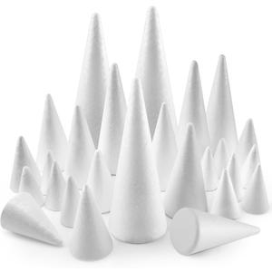 Yalumo 26 Pack Foam Cones for Crafts, 5 Size White Polystyrene Foam Tree Cones 8, 6, 4.3, 3, 2.4 Inch Tall for DIY Art Projects, Christmas Trees, Gnomes, Holiday Decorations, Wedding, Crafts Supplies