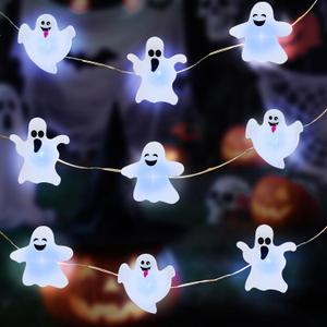 Aogist 50LED Halloween Day Fairy Lights - 16ft Super Bright 3D Cute Ghost String Lights Battery Operated Decor for Indoor/Outdoor Party Home Bedroom Yard Windows Doors Winter Decor
