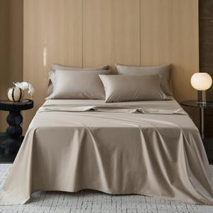 MooMee King Size Sheets Set, 100% Extra Long Staple Cotton 600TC Sateen Weave Cooling Breathable Silky Soft Luxury Hotel Quality Bed Sheets with 17" Deep Pocket - 4 Piece (Tannish Gray, King)