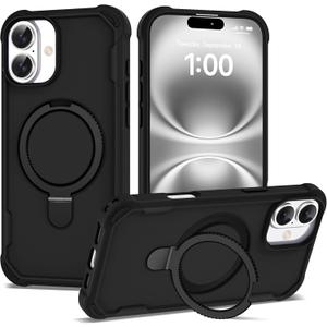 Compatible with iPhone 16 Plus Case 6.7'' with Magnetic Ring Stand [Military Drop Protection][Compatible with MagSafe] Shockproof 16 Plus Phone Case for Men Wowen,Black