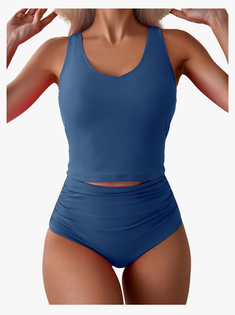 Eomenie Two Piece Tankini Swimsuits for Women Tummy Control Bathing Suits Cutout Back Swim Tank Top with High Waisted Bottom, Size -Large