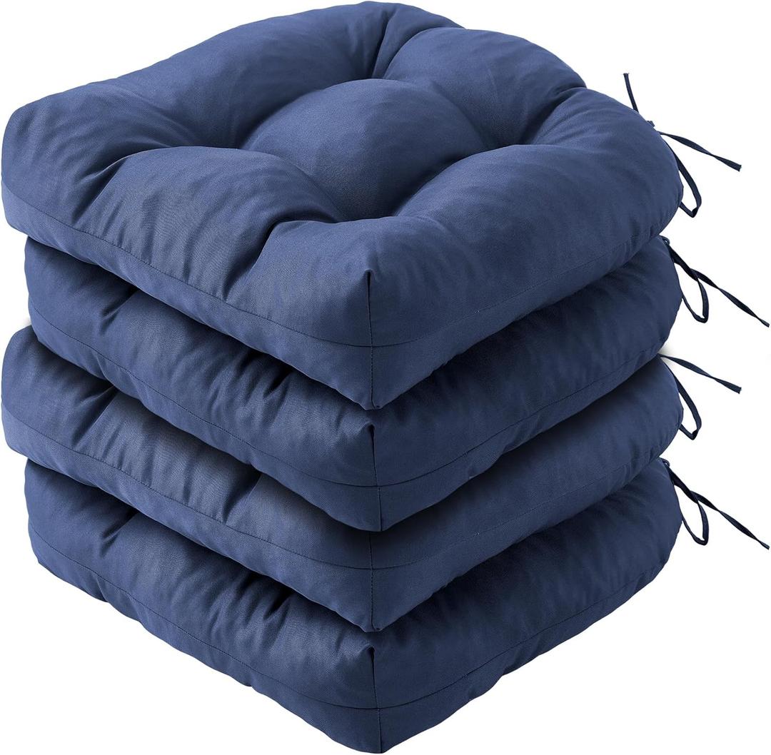 IPYNBAP Outdoor Chair Cushions Set of 4, Patio Chair Cushions with Ties, 19x19+5 Tufted Outdoor Seat Cushions, Waterproof Patio Furniture Cushions, Outdoor Dining Chair Pads, Navy