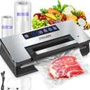 Vacuum Sealer - Powerful 95kPa vacuum sealer for food with Built-in Cutter Bag Storage,Easy-Lock Handle Digital Timer,2 Roll and 5 Pre-cut Bags & Hose Every Seal Perfect Freshness Locked In