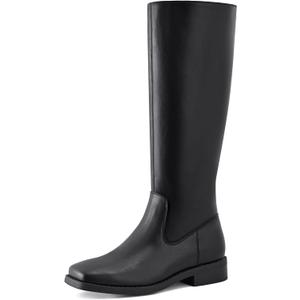 Shoe'N Tale Knee High Boots for Women Block Low Heel Stretchy Square Toe with Side Zipper Fall and Winter Fashion Comfortable Boots