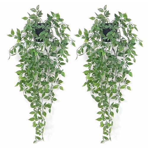 Season 2 Season Artificial Hanging Plants Fake Small Potted Plants Faux Mandala Vines Plastic Greenery Plants for Living Room Shelf Tabletop Decor (2 PCS)