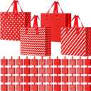 Tenceur Plastic Christmas Gift Bags with Handle Red and White Stripes Polka Dot Shopping Bags 13'' x 10'' Large Merchandise Tote Bulk for Christmas Holiday Party Favor Gift Wrapping(48 Pcs)