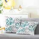 CaliTime Throw Pillow Covers Pack of 2 Cozy Fleece Line Flowers Decorative Cushion Cases for Couch Bed Sofa Farmhouse Decoration 18 X 18 Inches Teal Green Blue Grey
