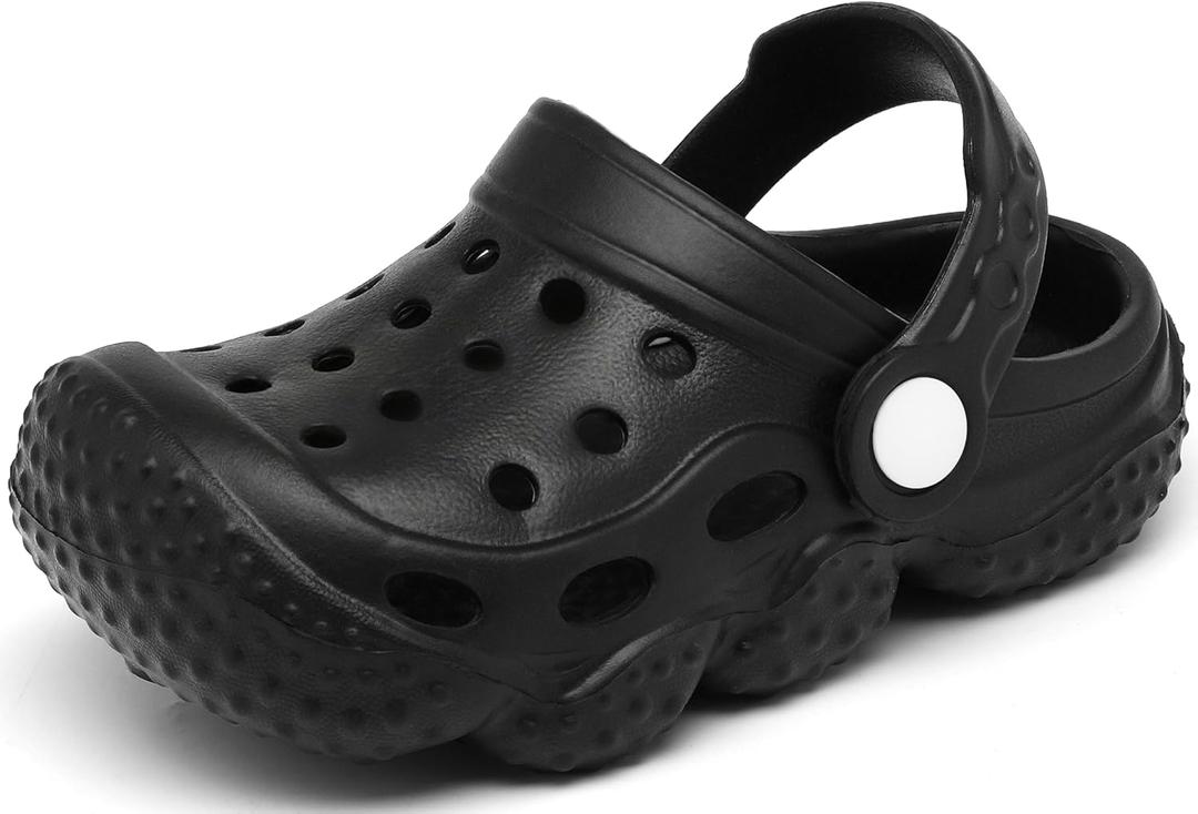 INMINPIN Kids Girls Boys Clogs Garden Shoes Toddler Slides Sandals Children Water Shower Beach Pool Slippers Indoor Outdoor (1 Big Kid, Black)