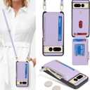 Cavor Compatible with Google Pixel 7 Pro Case Wallet, Pixel 7 Pro Crossbody Phone Case with Strap, Wallet Cover for Women,Leather Zipper Pocket Card Holder-Purple