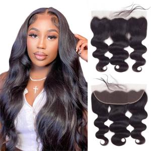 13x4 Lace Frontal Closure Body Wave Ear to Ear HD Lace Frontal 14 Inch Brazilian Human Hair Closure Free Part 150% Density Body Wave Hair Extensions Pre Plucked Natural Black