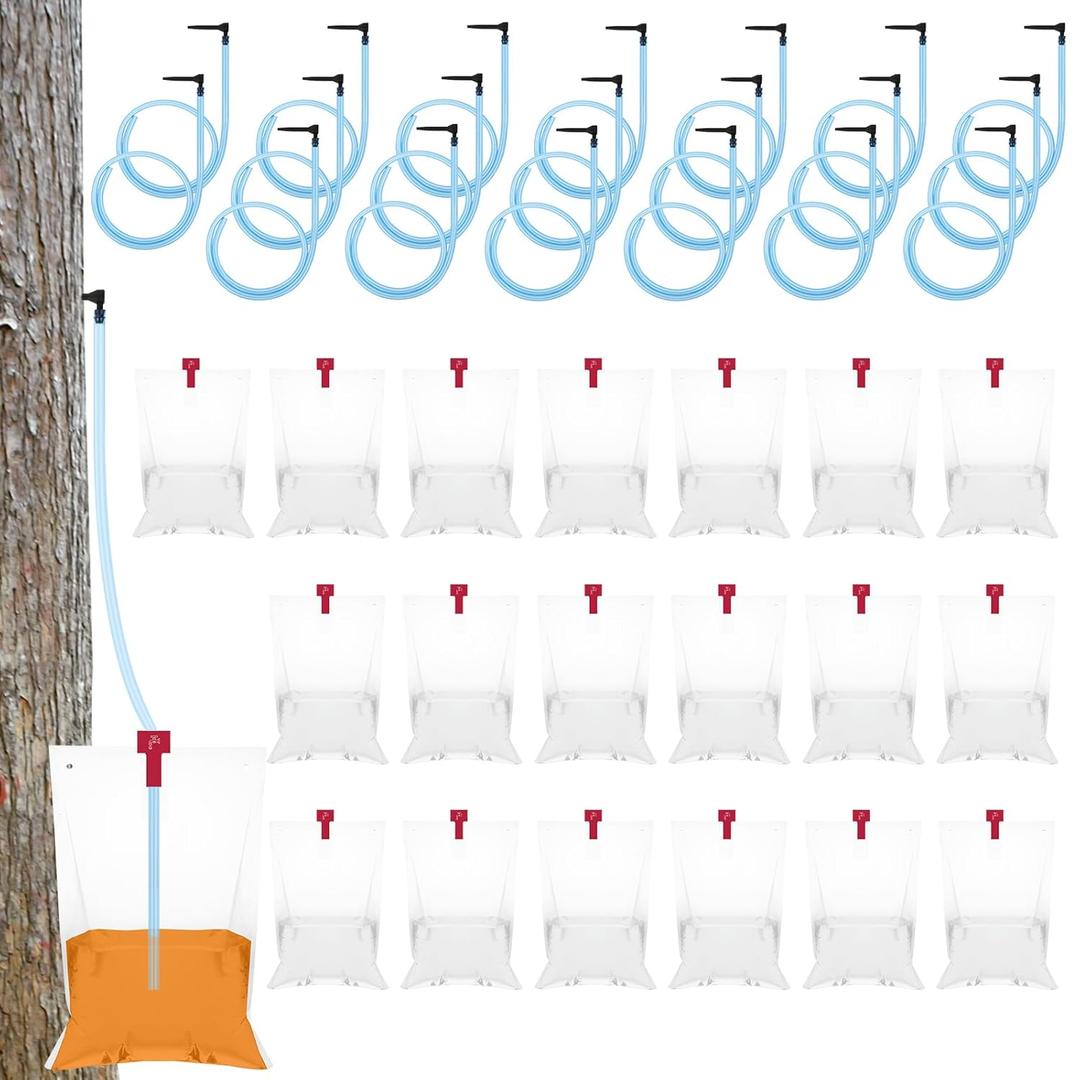 20 Sets Maple Syrup Tapping Kit Include 20 Maple Tree Taps Spiles 20 Pcs 35" Maple Syrup Tubes 20 Pcs 8L Maple Syrup Sap Clear Bags for Maple Birch Trees Collection (20)