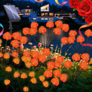 KerKoor Solar Garden Lights 4 Pack 32 LED Pink Heart Mother's Day Decorations Lights Outdoor Waterproof 8 Modes Gifts for Mother Party Yard Outside Path Wedding Valentines Mothers Day Decor (Pink)