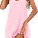 Ekouaer Cotton Nightgowns for Women Sleeveless Spaghetti Strap Night Gown V Neck Sleep Dress Nightshirts Chemise Sleepwear (Pink, XL)