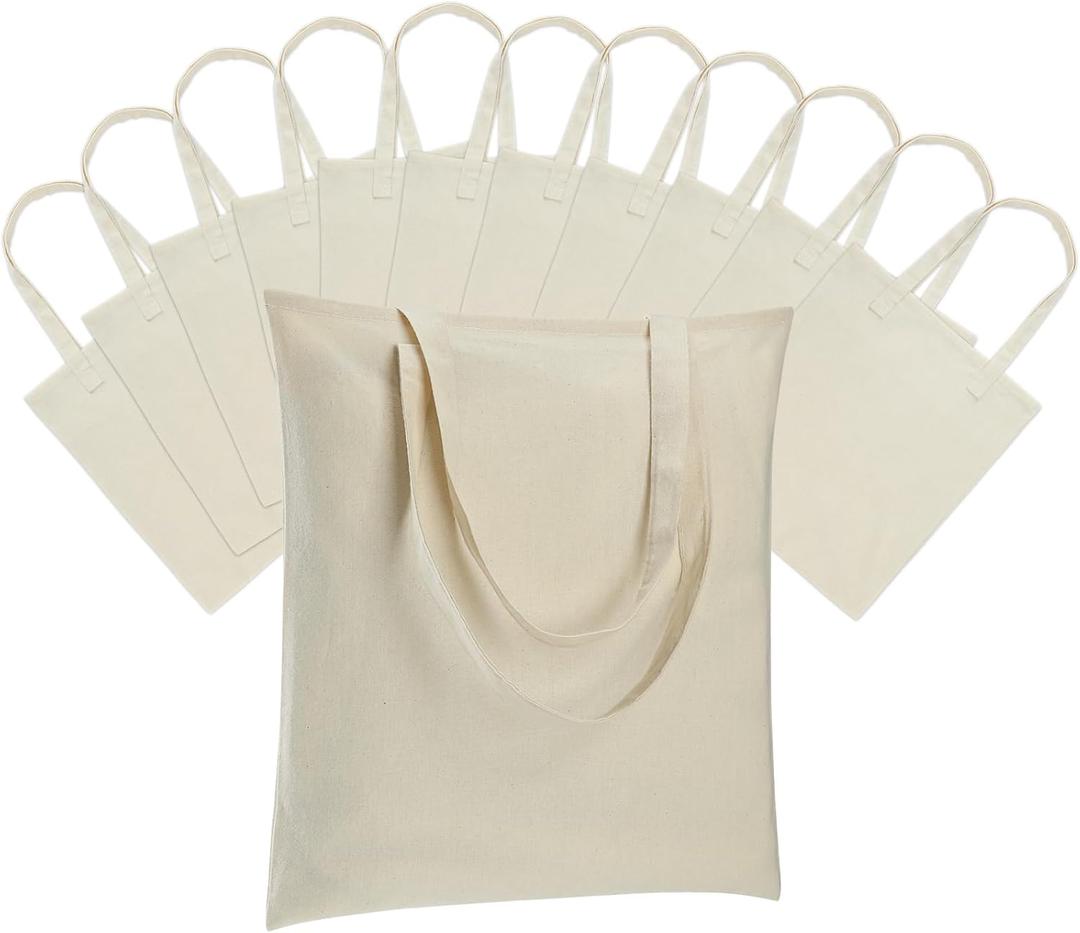12 Pack Canvas Tote Bag - Lightweight Thin Tote Bags Bulk Blank Shopping Reusable Grocery Bags for DIY Gift Sublimation Activity - Beige (Medium)