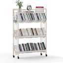 Book Carts 4 Tier 46.5x35.4x9.84 in Rolling Book Cart Large Capacity Bookshelf Storage Rack Mobile Book Storage with Wheels Cart for Home Office Living Room Classroom (White)