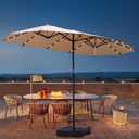 15ft Double Sided Patio Umbrella with Solar Lights, Outdoor Large Umbrellas with Crank Handle and 36 LED Lights, Rectangular Market Umbrella with Base Included for Deck Pool Shade (With Base)