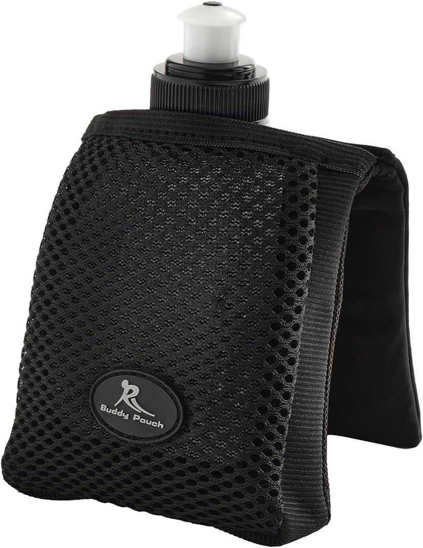 Running Buddy Running Water Bottle Pouch - 4" x 4" Black, 7 oz - Magnetic Water Bottle Holder for Running & Walking - No-Bounce Hydration Pack