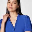 CeCe Women's Short Sleeve Button Ruffle Trim Top (Blue, M)