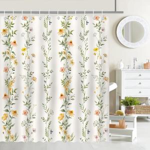 Mocsicka Boho Floral Shower Curtain Green Vines Bohemia Flower Bathroom Shower Curtain Floral Waterproof Fabric Shower Curtain Bathtub Decor with 12 Hooks 72 X 72 Inches