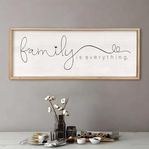 Family is Everything Wall Decor 32"x12" Living Room Large Warm Wood Framed Farmhouse Vintage Sign Home Beautiful And Simple Ready To Hang Hallway Entryway Wall Art Decoration (Wood) 2 Pack