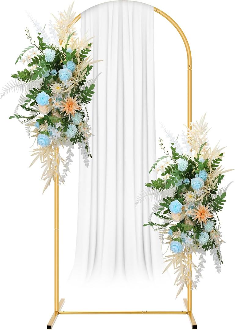 Wedding Arch Backdrop Stand, 5 FT Square White Metal Arch Backdrop Stand for Wedding Ceremony Photo Booth, Outdoor Indoor Birthday Party, Garden Floral Balloon Arch Decoration(Gold)