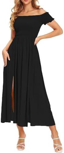 Floerns Women's Boho Floral Print Off Shoulder Split Long A Line Dress, XL