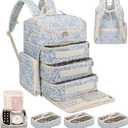 Extra Large Nail Polish Organizer Backpack, Holds 124+ Bottles & Full Size Lamp, Travel Nail Organizers and Storage Bag with 3 Removable Pouches, Portable Nail Supplies Case (Floral Blue, 124 Slots)