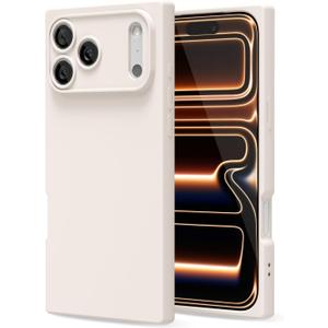 for iPhone 17 Pro Case Silicone, Rectangle Edge Cute Y2k Phone Case for Women Girl, Thin Protective Aesthetic Girly Design Soft Rubber with Camera Cover, Beige Stone Cream