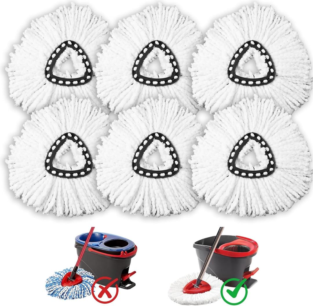 6 Pack Mop Heads Replacements, Compatible with O Cedar Easywring 1-Tank System Easy Wrin Spin Mops, Triangle Swivel Microfiber Mops, Washable & Easy to Replace