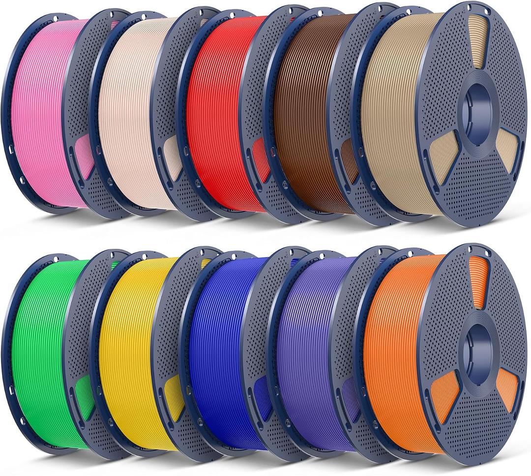 SUNLU 3D Printer Filament Bundle, PLA Plus Filament 10KG 1.75mm, Neatly Wound Filament,10 Colors, 1KG Spool, Coffee Brown+Red+Klein Blue+Green+Vivid Yellow+Sunny Orange+Lavender Purple+Pink+Beige+Oak