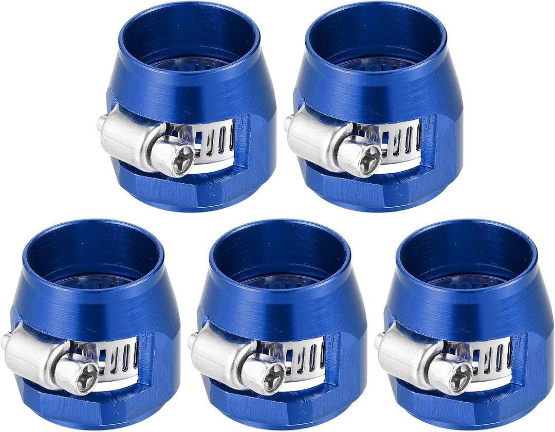 X AUTOHAUX 5 Pcs AN10 Hex Car Hose Finisher Flexible Rubber Pipe Clamp with Screw Band Adapter Fitting for Oil Fuel Water Tube Blue