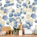 Timeet Peel and Stick Wallpaper Boho Leaf Contact Paper Removable Self Adhesive Vinyl Wall Paper Blue and White Wall Mural Decoral for Cabinets and Drawers Countertops Waterproof 17"x 197"
